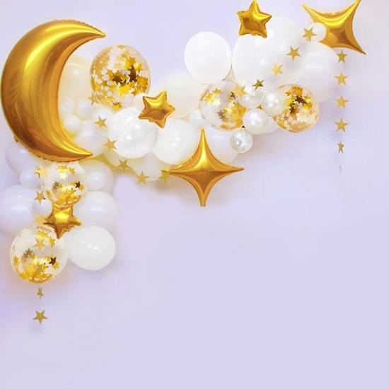 Yıldızlı Beyaz Gold Rose Zincir Balon Seti