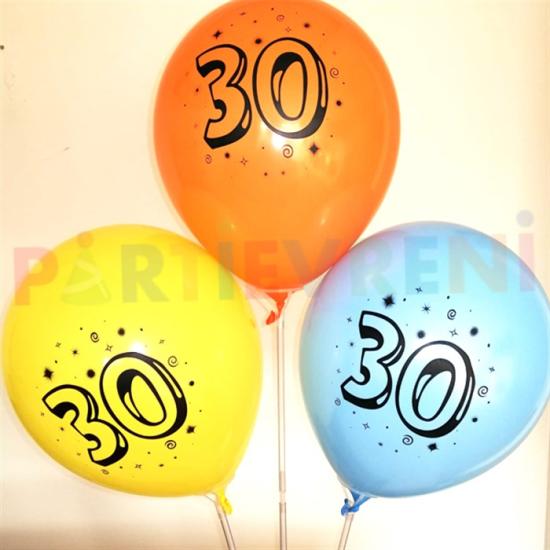 30 Yaş Baskılı Renkli Balon 5’li