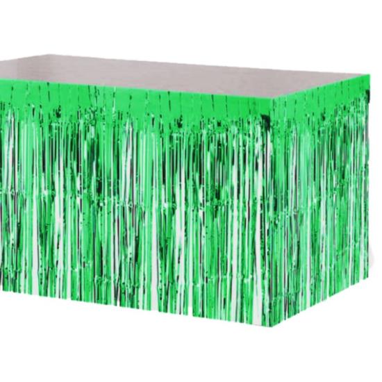 Püsküllü Işıltılı Yeşil Masa Eteği - 4 m x 75cm