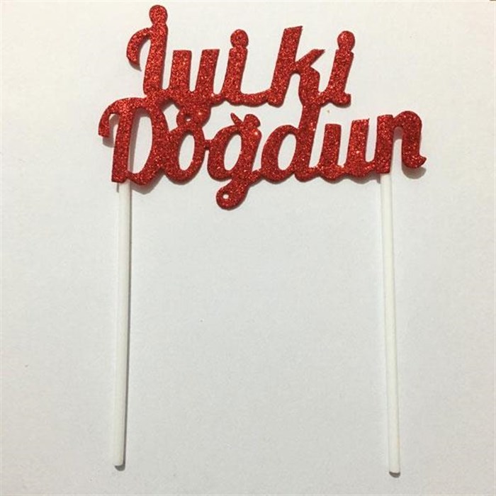 Kırmızı Simli İyi ki Doğdun Pasta Süsü