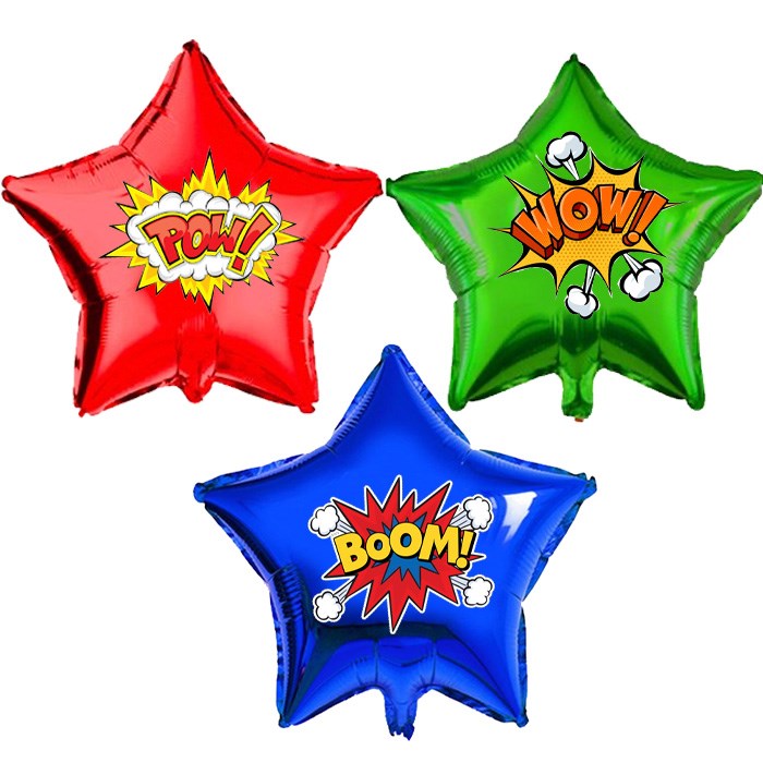 Superhero Konsepti Stickerlı Yıldız Folyo Balon Seti