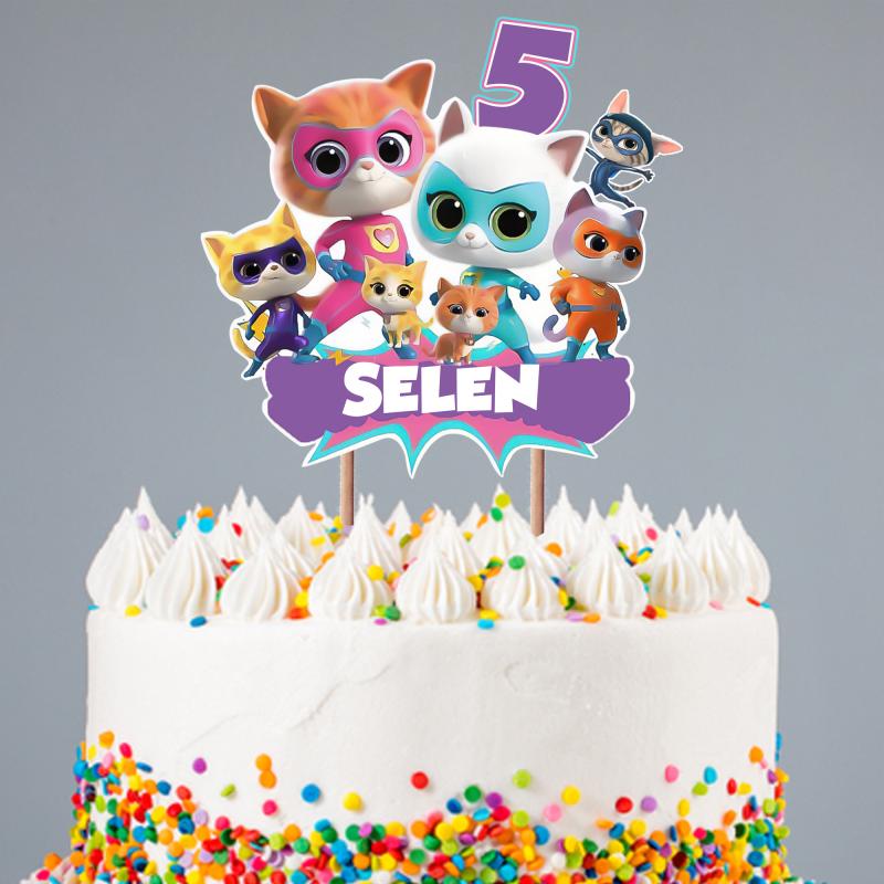 Kişiye Özel Super Kitties Konseptli Pasta Süsü Seti