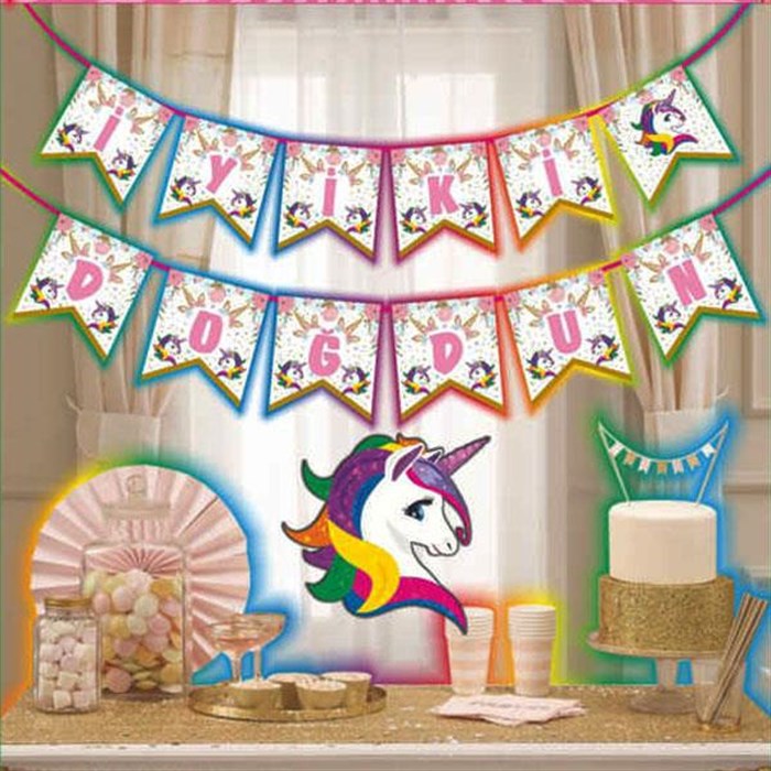 Unicorn Temalı Simli İyi ki Doğdun Banner - 220 cm