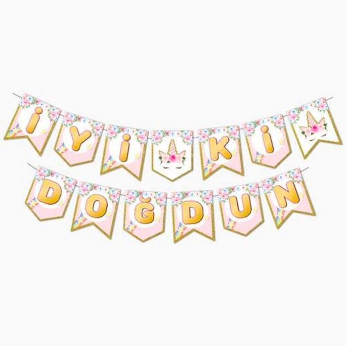 Unicorn Temalı Premium İyi ki Doğdun Banner - 220 cm