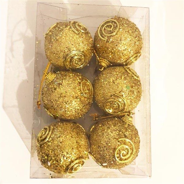 Yılbaşı Süsü Simli Gold Top  - 6 Adet